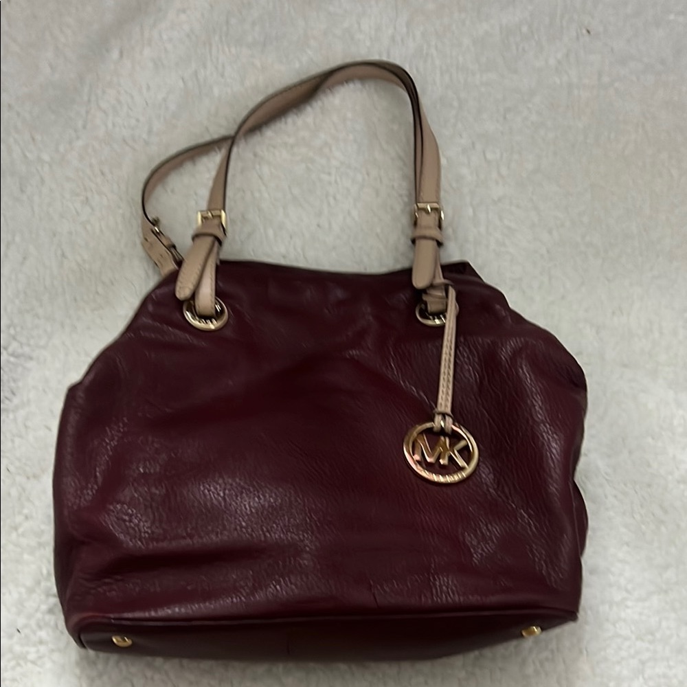 Michael Kors Brown and Cream Shoulder Bag with Gold-Tone Hardware
